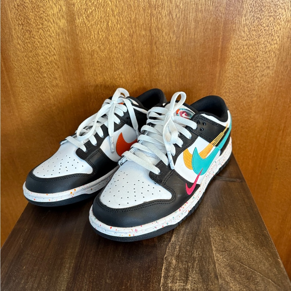 Nike Black and White Sneakers with Multicolor Swoosh